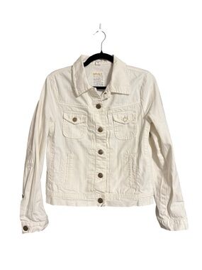 J. Crew White Denim Distressed Small Cropped Jean Jacket